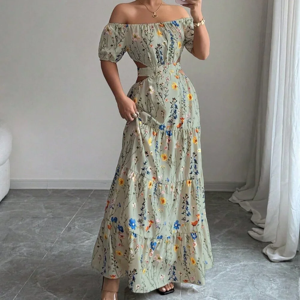 Mint Green Boho Women's Spaghetti Strap Elegant Long Dress - Picture 5 of 5